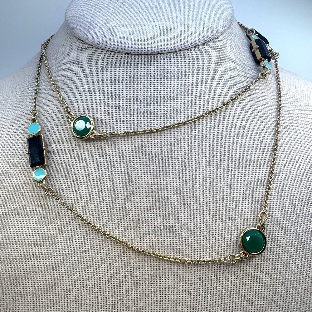 Kate Spade Turquoise Blue & Green Gemstone Station Necklace Size 36" Length